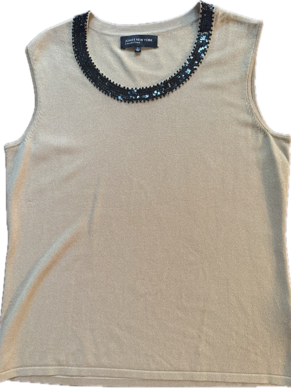 Jones New York Cream Tank Top with Black Sequin Neckline